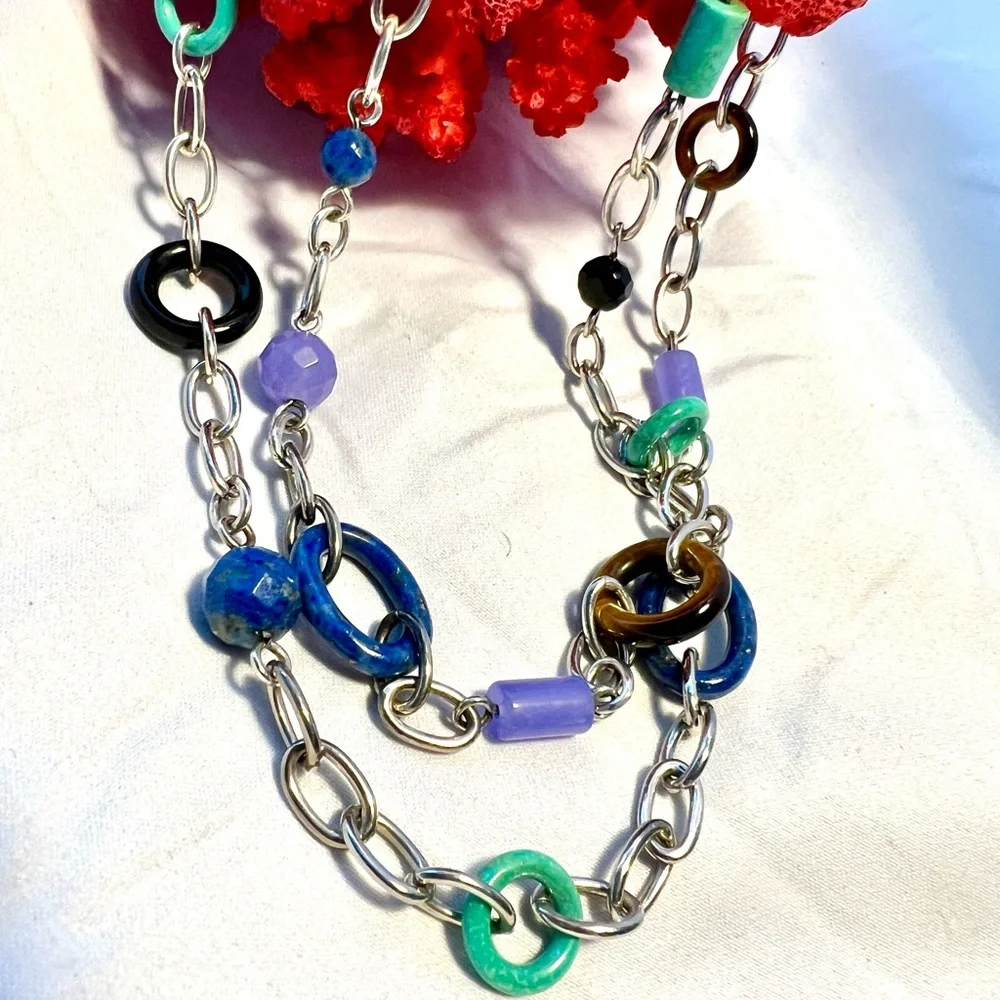 Whitney Kelley’s Colorful link Necklace, Sterling Silver 925, 18” long. - Picture 4 of 12